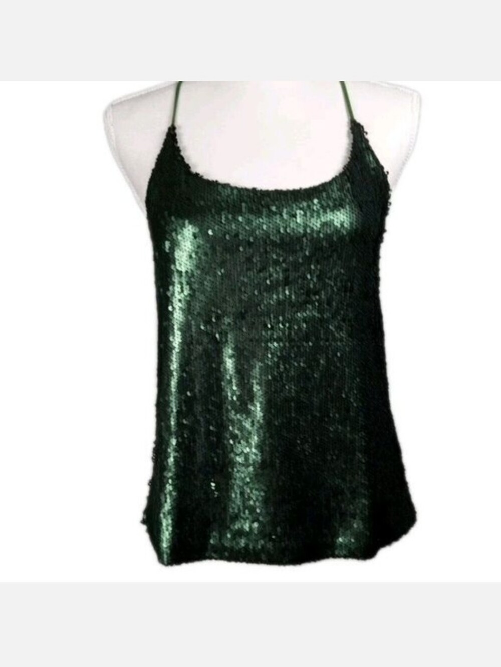 Anna Kaci Sequined Spaghetti Strap Tank Top - Forest Green